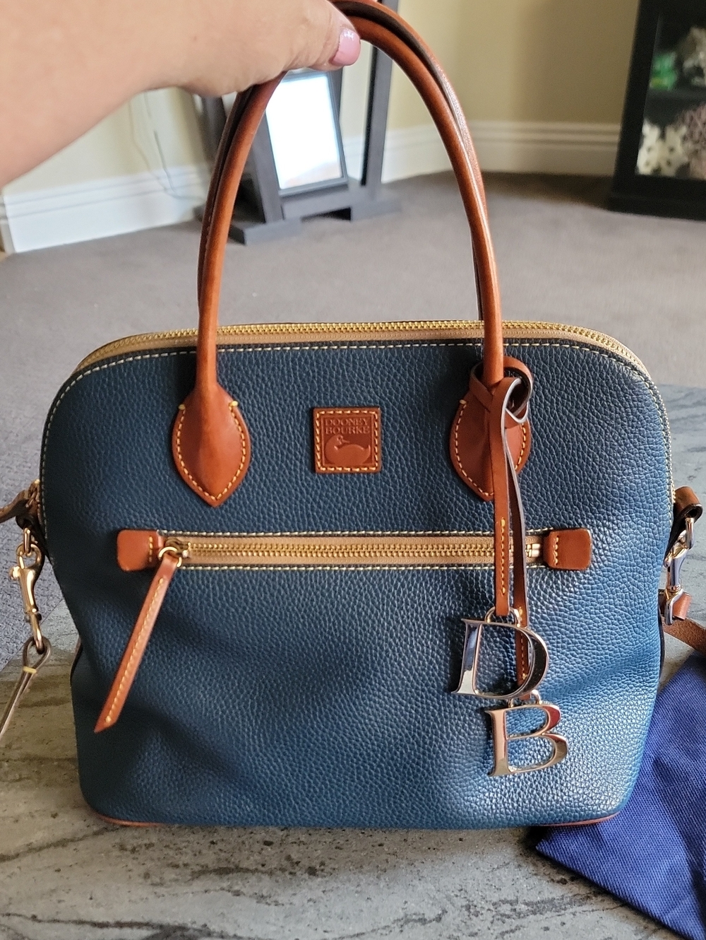 DOONEY & BOURKE Large Domed Pebble Leather Satchel Color Blue